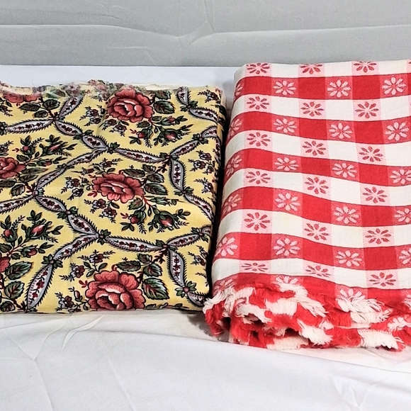 Other - Set Of 2 Tablecloths Flannel Red And White 56x46 & Yellow Floral Cloth 88"x80"